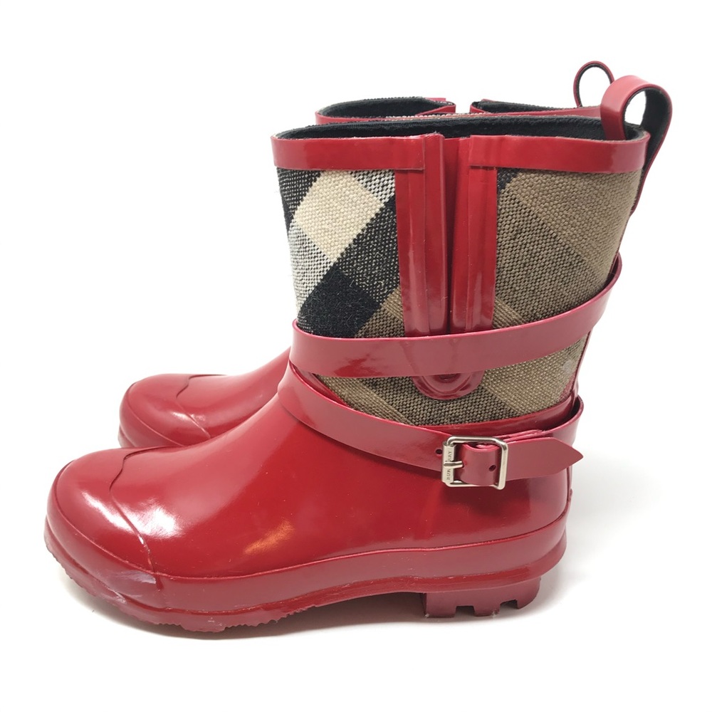 Burberry Kids Red Nova Check Rain boots Size 33 2 - Picture 3 of 8